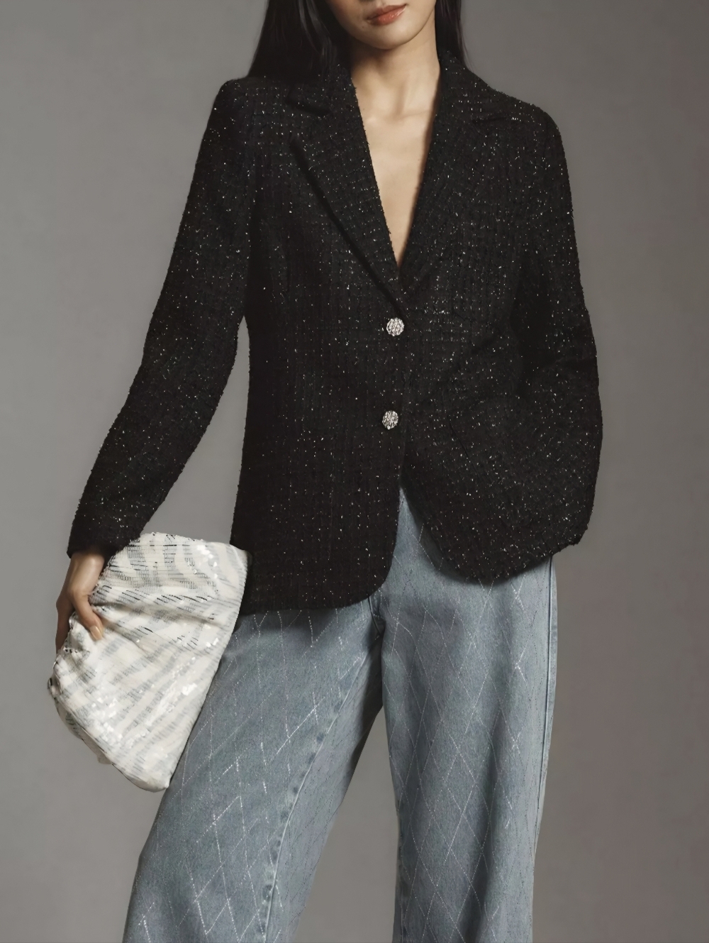 Mare Mare Anthropologie Sparkle Tweed Blazer Black Size Petite Small